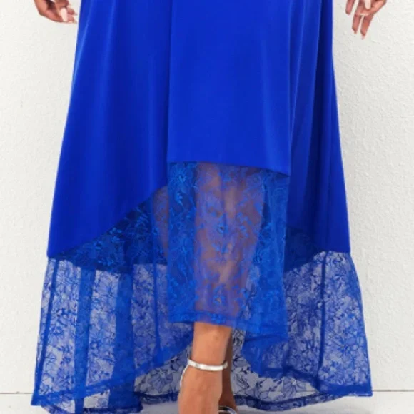 Royal Blue Sleeveless Lace Dress - Picture 3 of 9